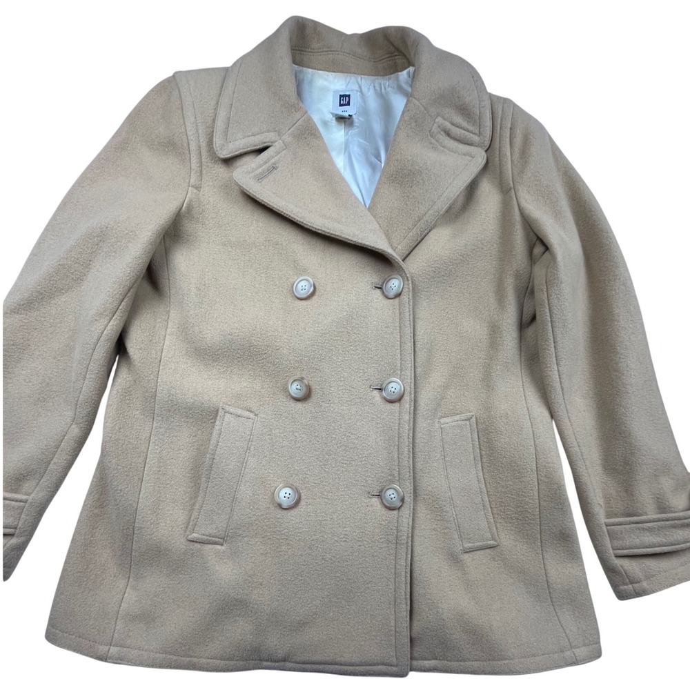 GAP Womens Wool Blend Double Breasted Pea Coat Tan Camel Large 336476-02-1